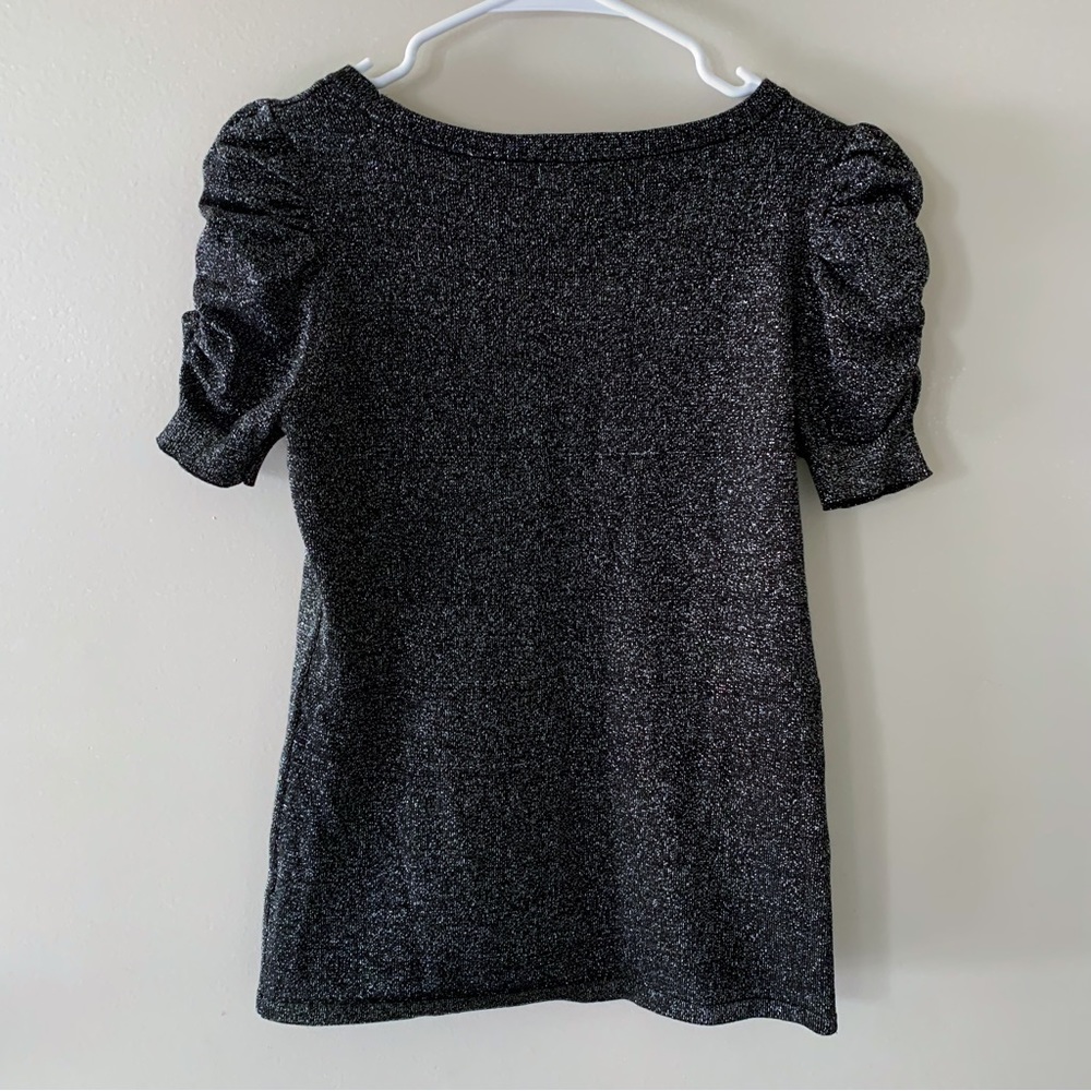 BYdesign puff sleeve tinsel sparkle shirt black size medium - Picture 3 of 6